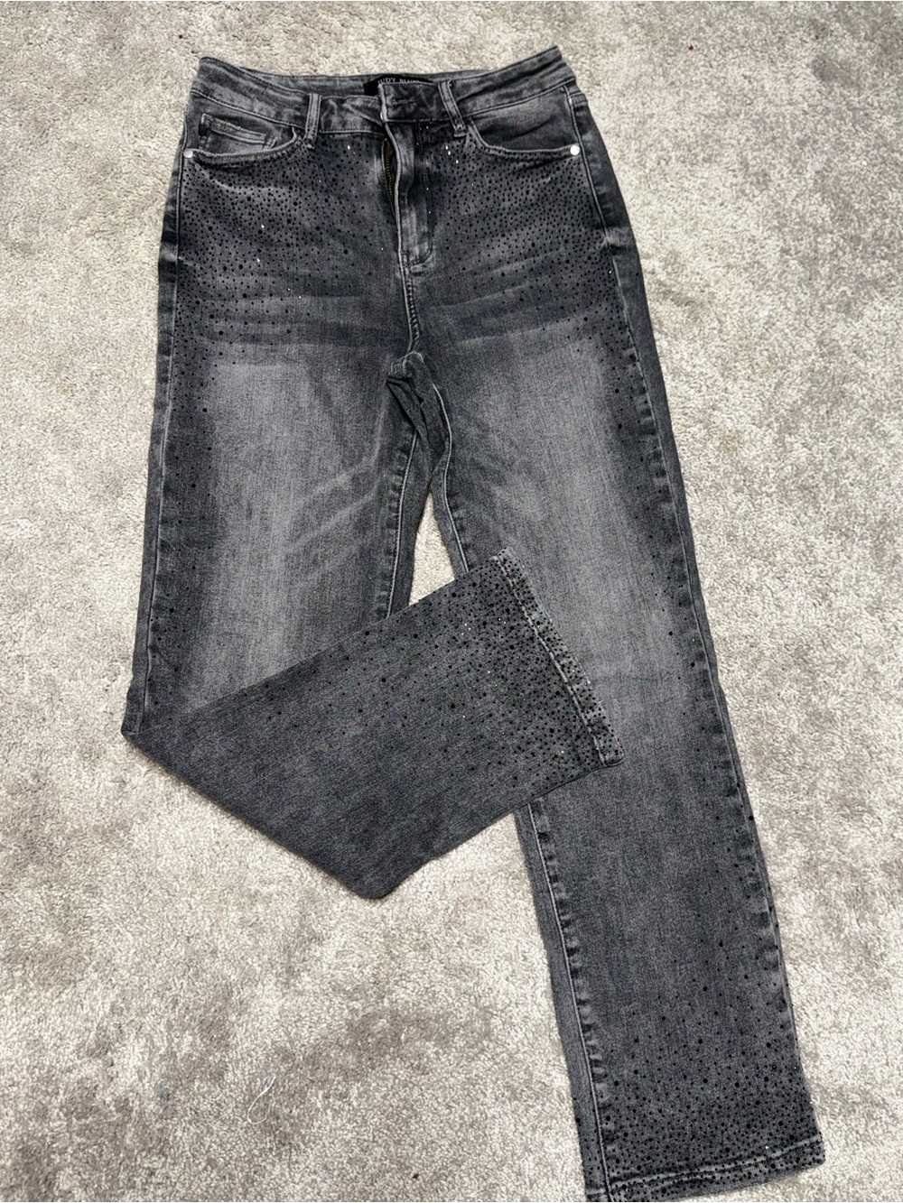Judy Blue Size 29 Gray Rhinestone Straight Leg Jeans | Stretch Denim